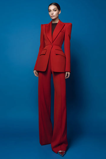 Red 2-Piece Slim Fit Peak Lapel Women Suits